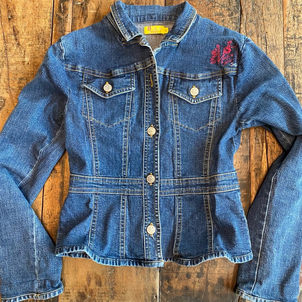 Christian LaCroix Bazar Girls (Sz 12) blue jean blazer with stitching accent